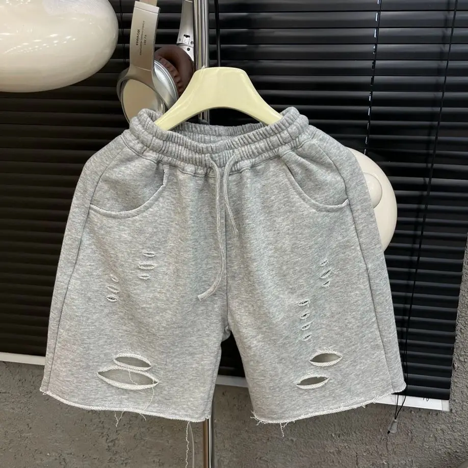 2025 Summer Children\'s New Korean Style Elastic Waisted Ripped Pants Handsome Boys\' Versatile Loose Wide Leg Pant Shorts