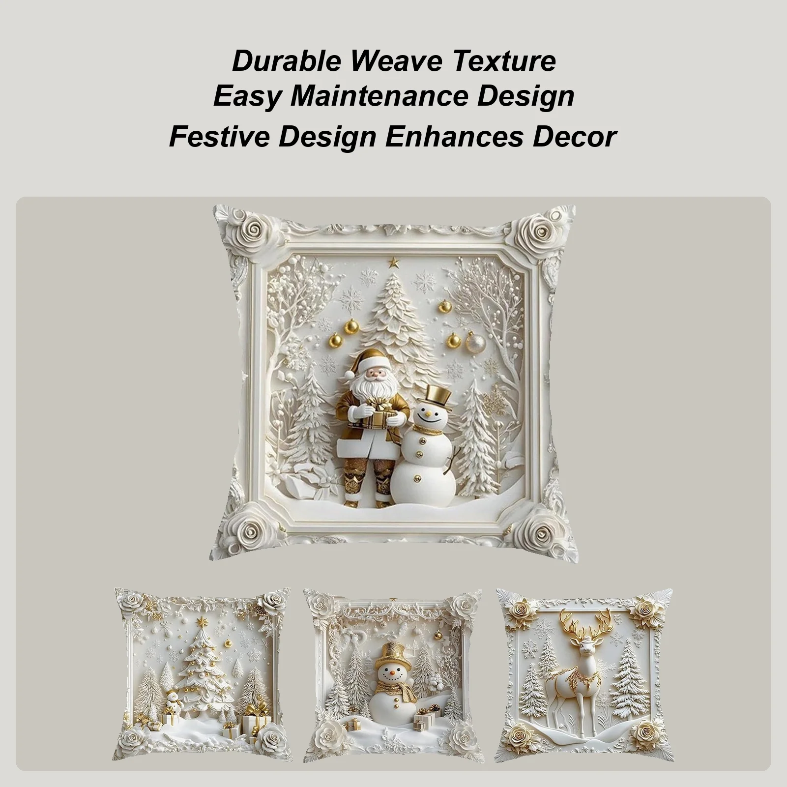 White Christmas Theme Pillow Covers 4 Pieces 18x18 Inch Snowflake Decorations Christmas Throw Pillow Case For Chair Couch Sofa