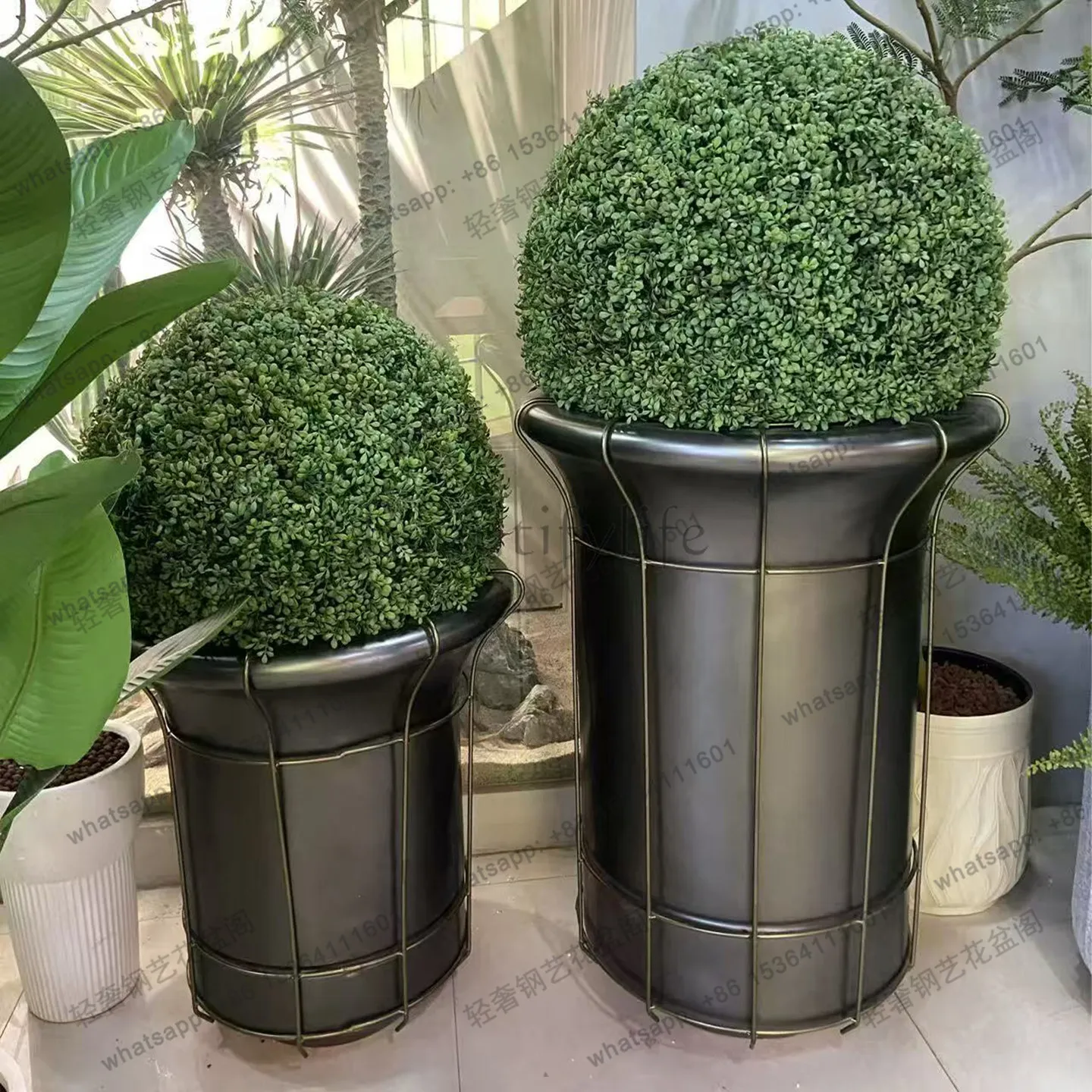 Customized stainless steel special-shaped flower ware sales department flower pot neoclassical hall indoor high flower tank