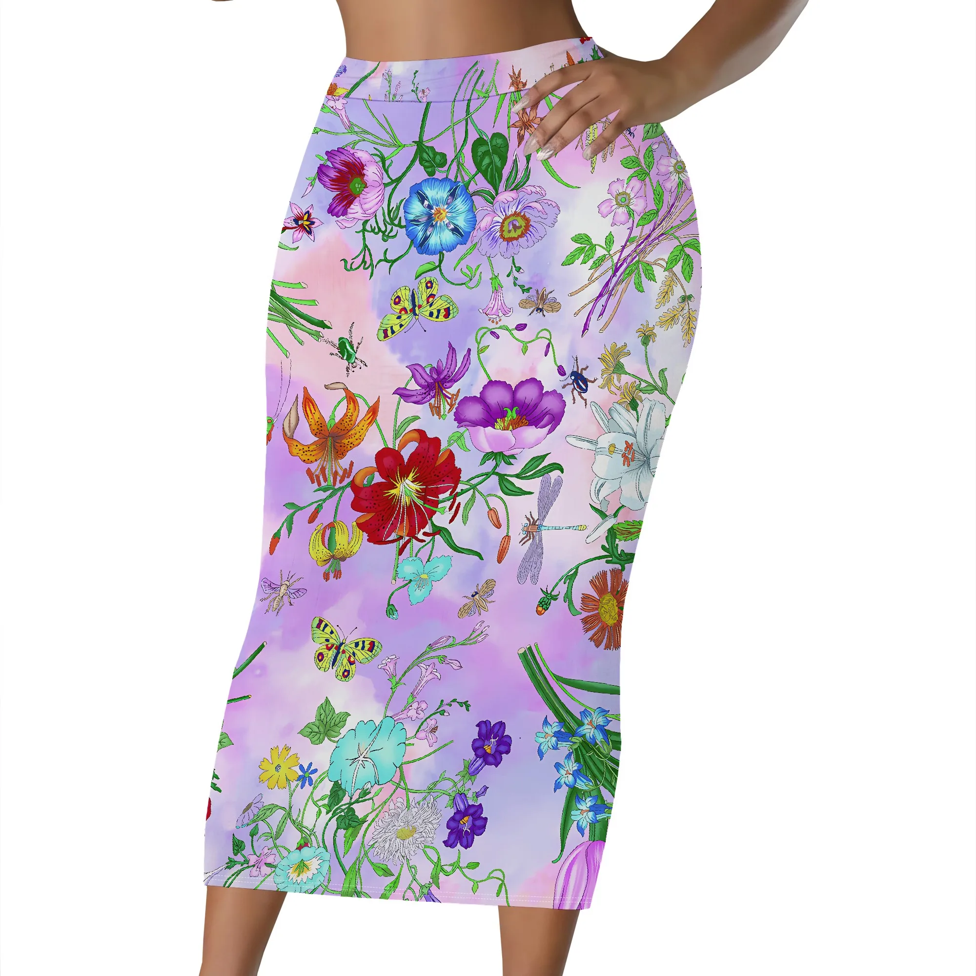 Bunter Rock mit Muscheldruck, Midi-Bleistiftrock mit lebhaftem Muschelmuster, figurbetontes Design mit hoher Taille, Sommer-Strandkleidung, S-2XL – Detail 8