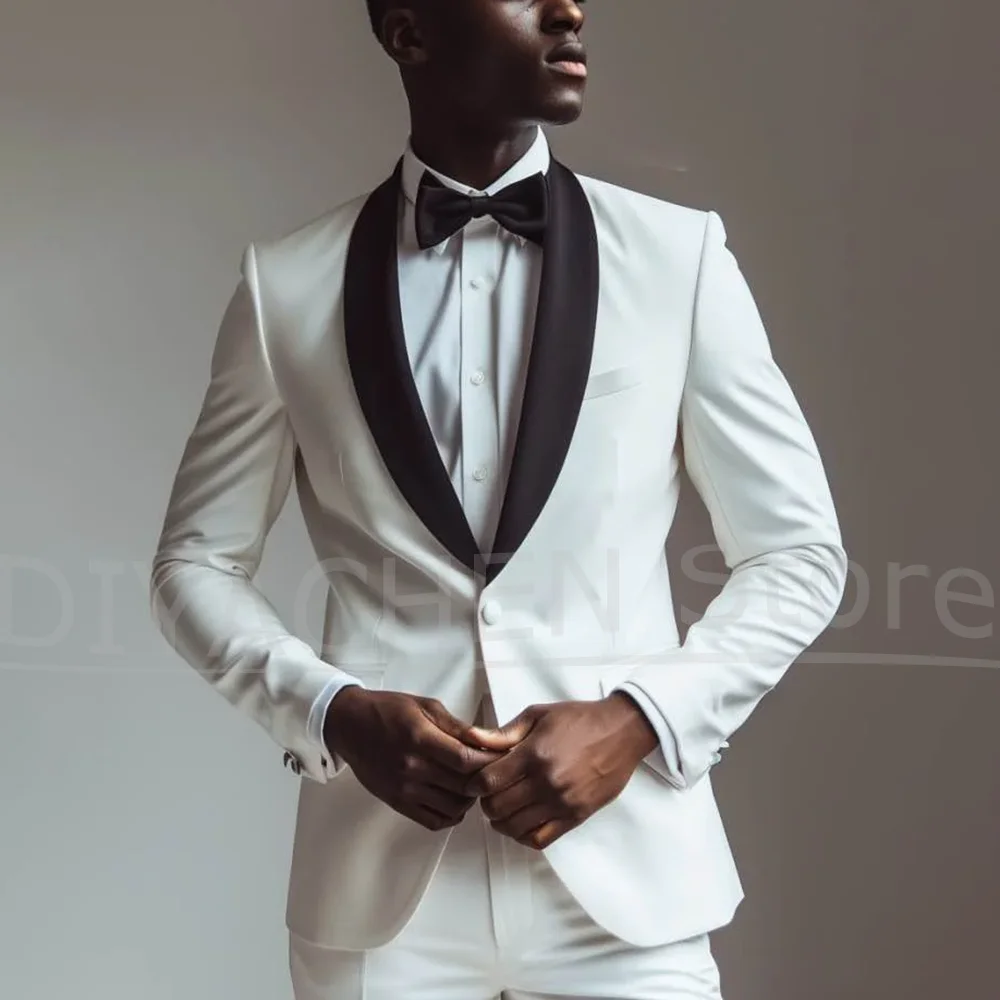 

Men's Suit Set with One Button Shawl Lapel 2 Piece Outfits Slim Fashion Groom Wedding Party Prom Tuxedos (Blazer+Pants)