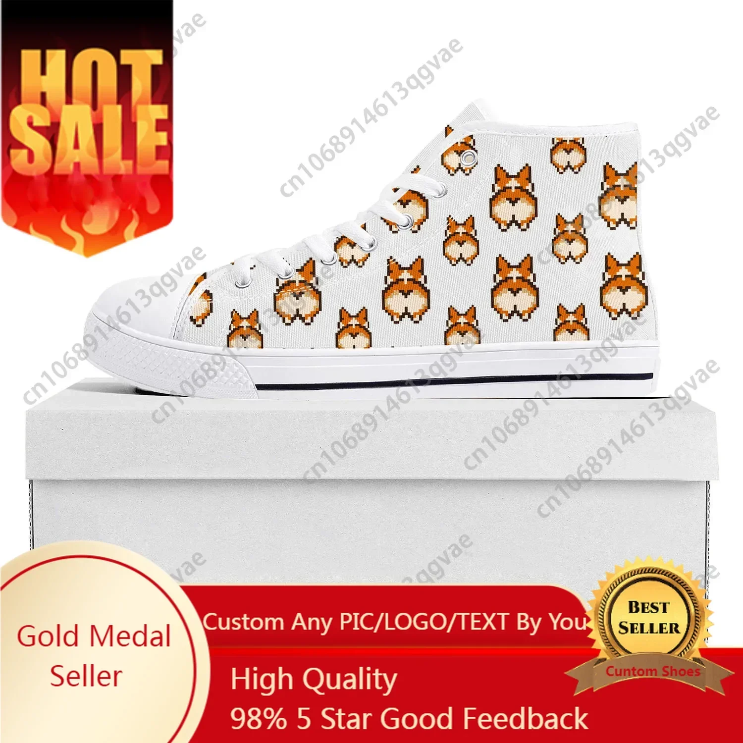 Corgi Butt Cute Cartoon High Top High Quality Sneakers Mens Womens Teenager Canvas Sneaker Casual Couple Shoes Custom Shoe White