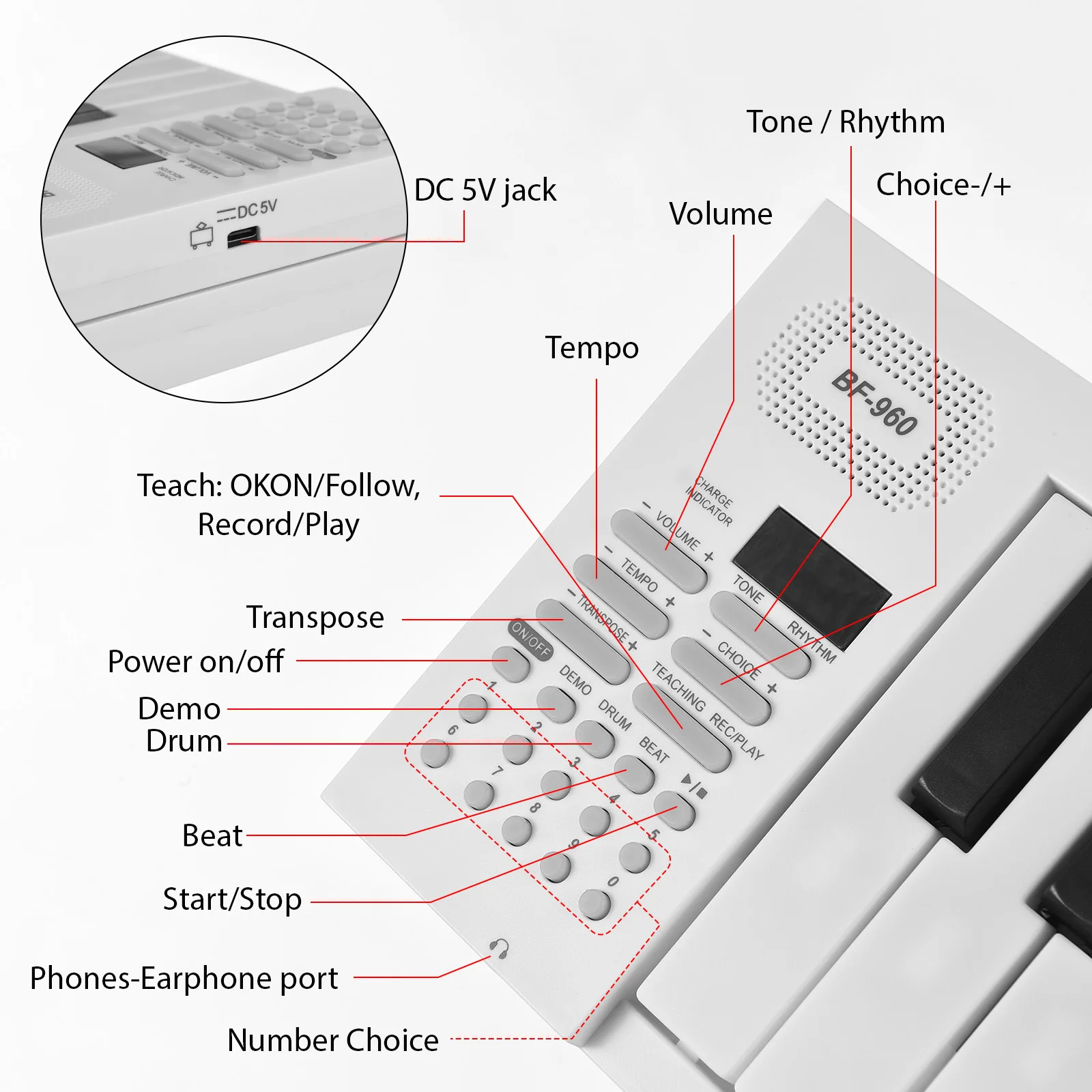 61-Key Foldable Electronic Piano Multifunctional Electronic Piano Keyboard with LED Display Built-in Battery Digital Piano