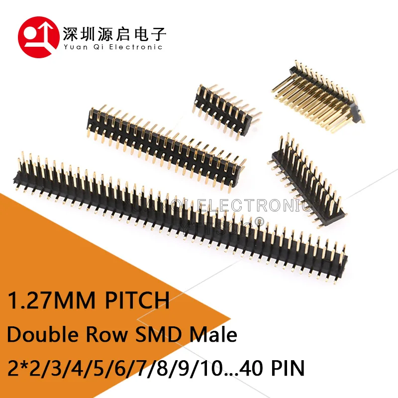 10PCS SMD SMT 2*2/3/4/5/6/7/8/9/10/12/15/20/25/30/40/50 PIN Double Row Male PIN HEADER 1.27MM PITCH Strip Connector 2X6/8/10/20P