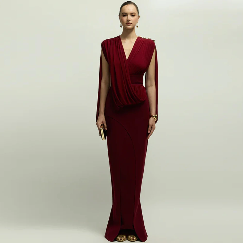 

Graceful Jersey Evening Dress Exquisite V-Neck Sleeveless Celebrity Gowns Fashion Mermaid Customized Special Occasion Gowns