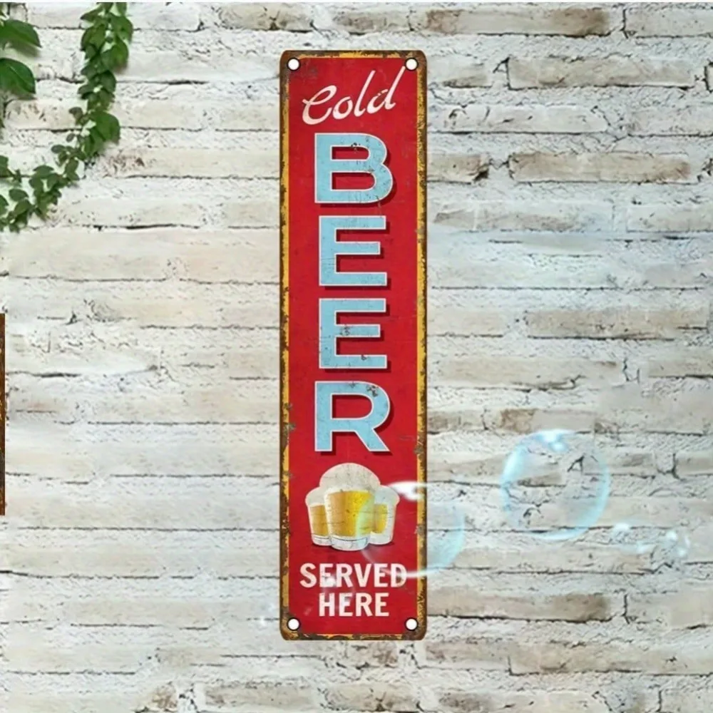 

Trebalena 2D Flat Vintage "Cold Beer Served Here" Metal Sign 4x16 Inch Rustic Wall Decor for Bar Home Patio Bathroom