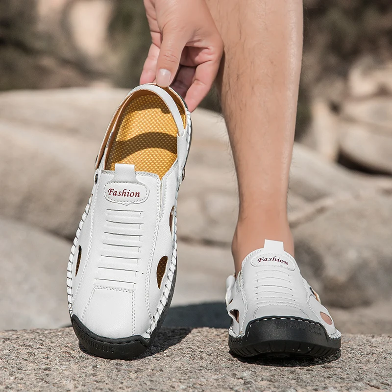 Summer Sandals Men Leather Classic Roman Sandals 2026 Slipper Outdoor Sneaker Beach Rubber Flip Flops Men Water Trekking Sandals