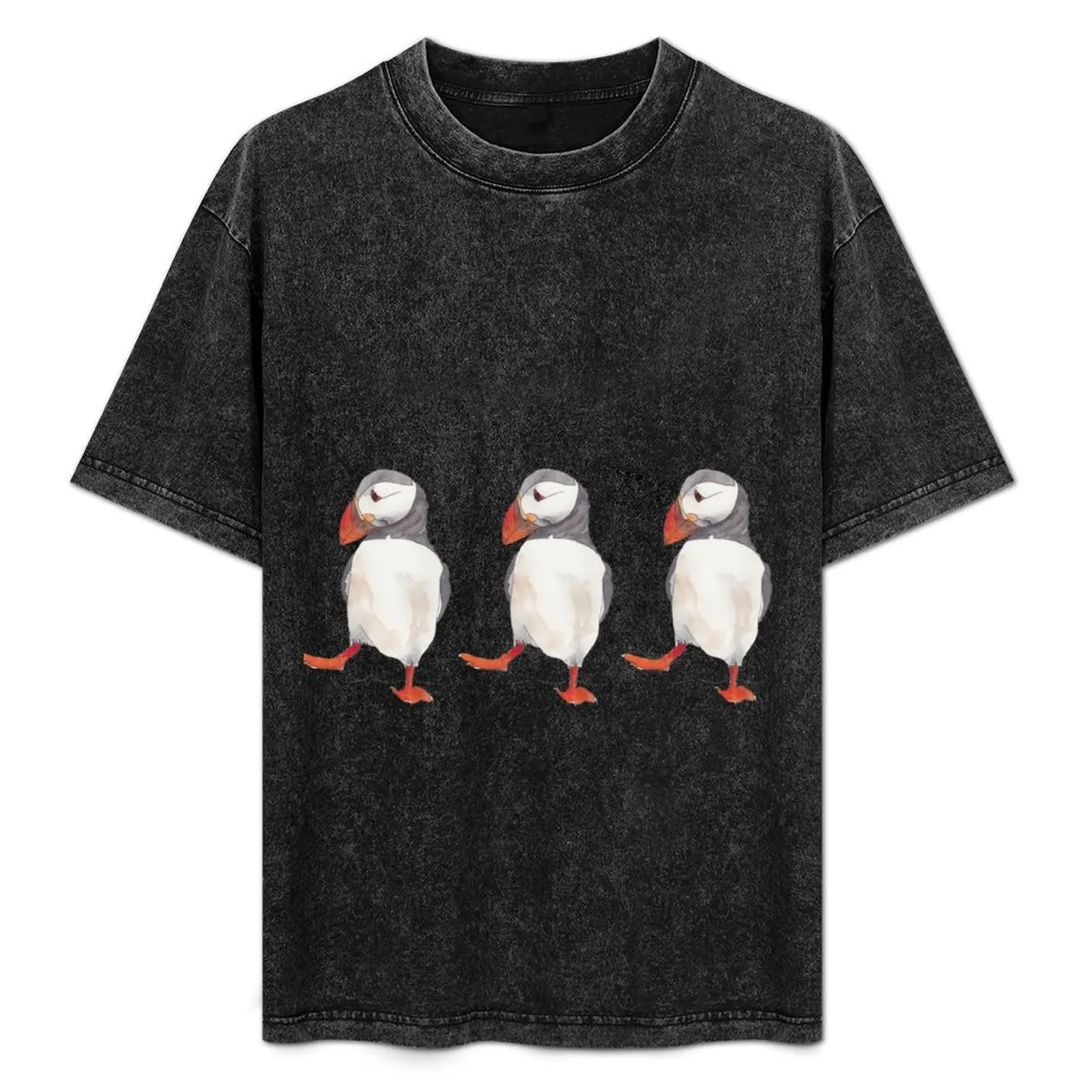 

3 Dancing puffins watercolor illustration T-Shirt Plus Size Solid Color T-Shirt