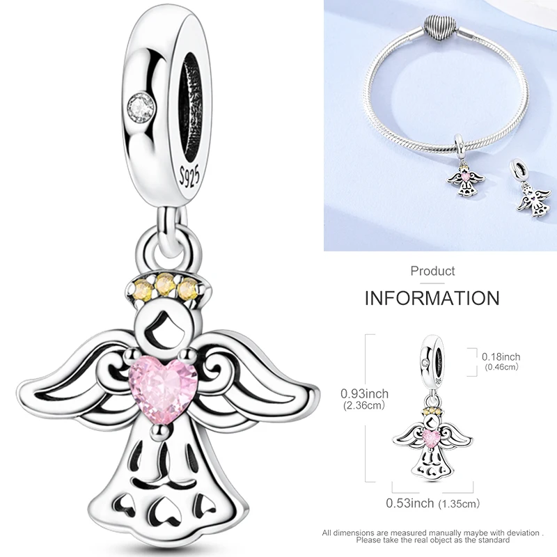 925 Sterling Silber Christlicher Engel-Kreuz-Charm-Perlen Schutzengel-Flügel Herz Glaube DIY Armband Halskette Geschenk für Frauen – Detail 15