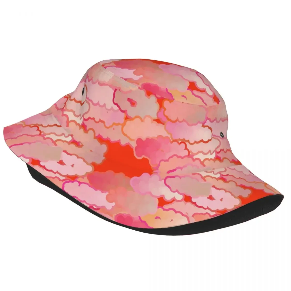 Custom Japanese Clouds Bucket Hat Unisex Sunset Coral Pink Cloud Summer Travel Beach Sunset Coral Pink Cloud Fisherman Cap