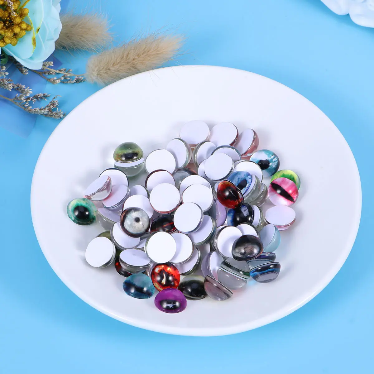 50Pcs 12Mm Round Flat Back Glass Animal Eye Stickers for Jewelry Making Earrings Cufflinks Craft Supplies