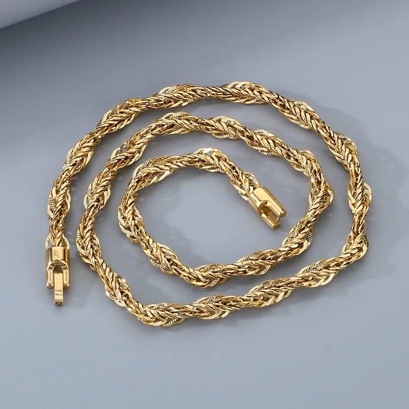 Mens Choker Hip Hop Cable Knot Twist Chain Necklaces Stainless Steel Unique 6MM 24inch