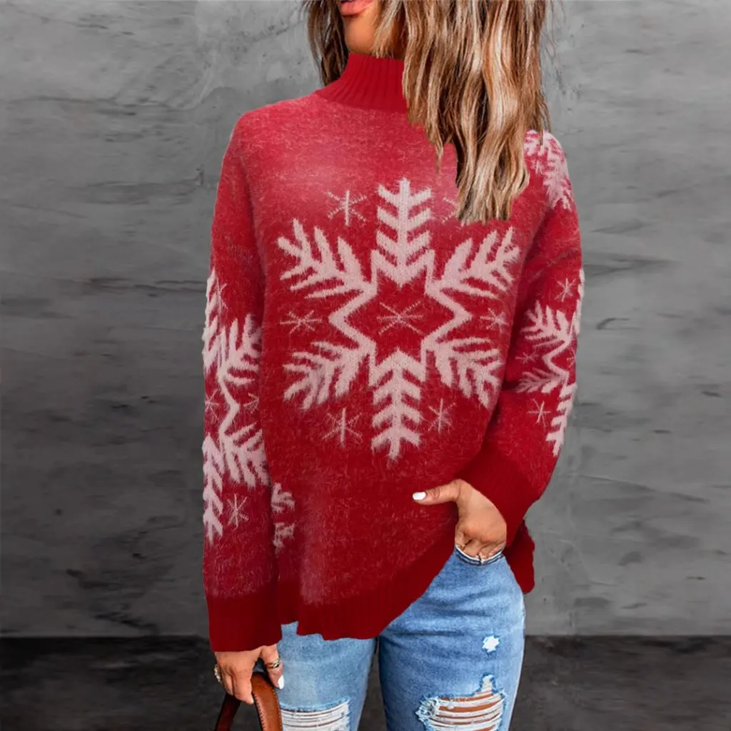 

Women's Christmas Knitted Pullover Sweater Autumn Winter New European American Independent Station Coat Top
