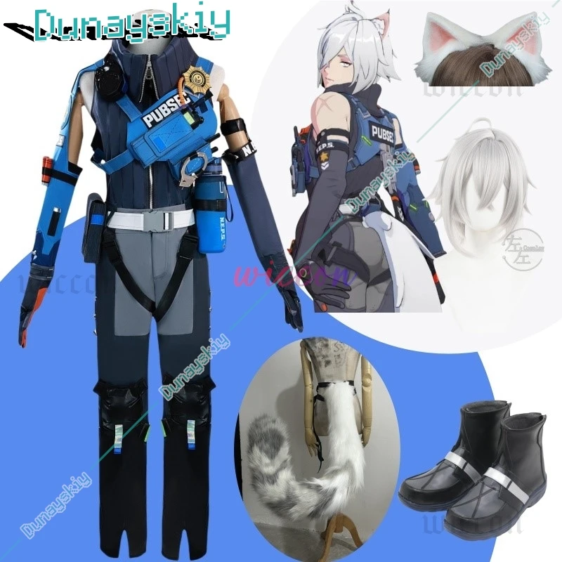 Anime Game Zenless Zone Zero Seth Lowell Cosplay Costume Criminal Investigation Team Uniform Wig Tail Man Carnival Party Suit