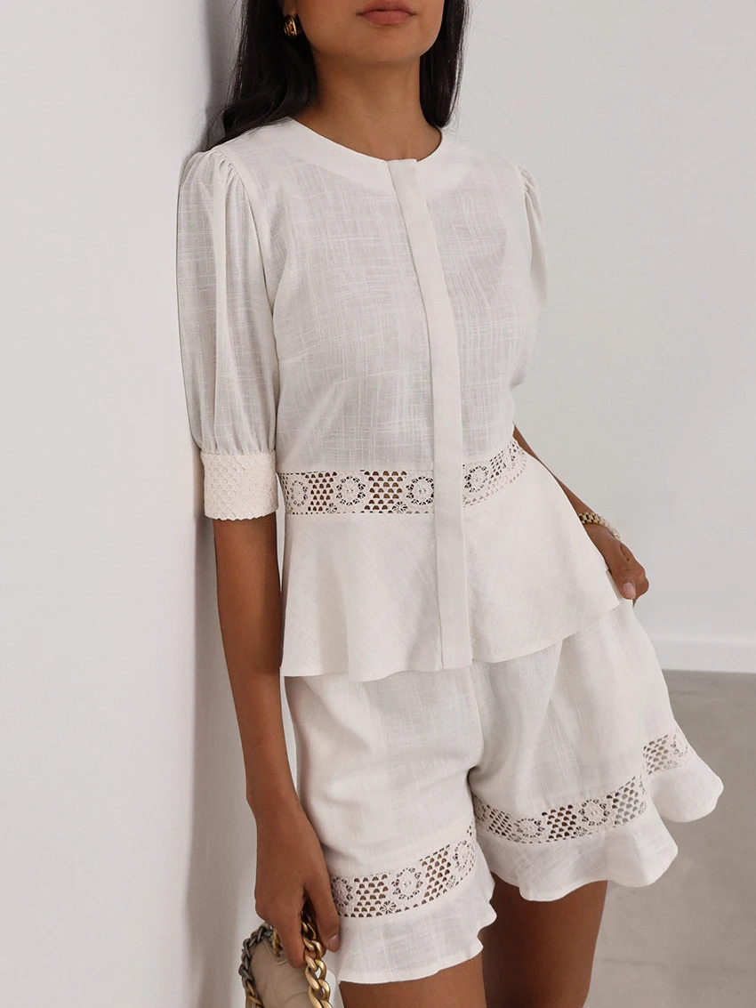 Marthaqiqi Cotton Female Nightgowns Suit O-Neck Sleepwear Half Sleeve Nightwear Shorts White Casual Women'S Pajamas 2 Piece Set