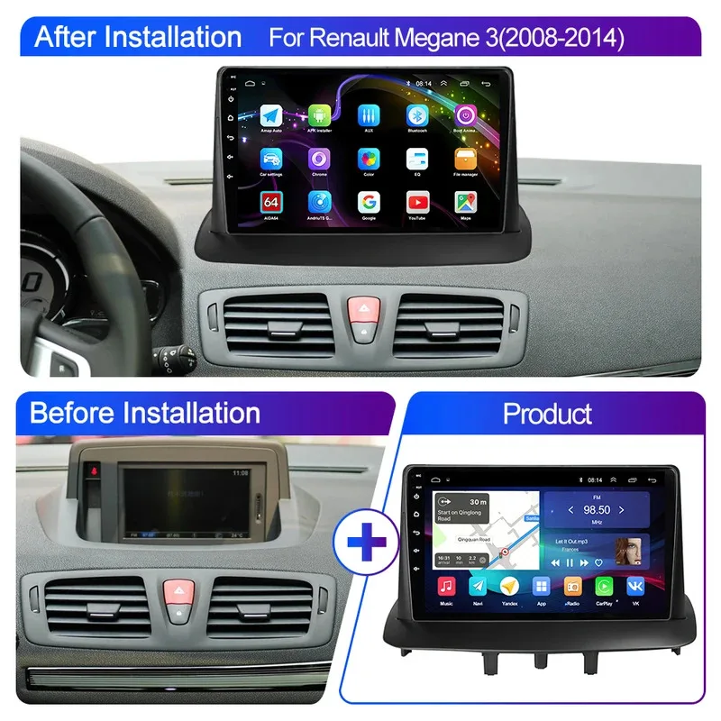 Android 2 Din Autoraido for Renault Megane 3 2008 - 2014 Car Radio Multimedia Player Stereo Carplay Navigation GPS