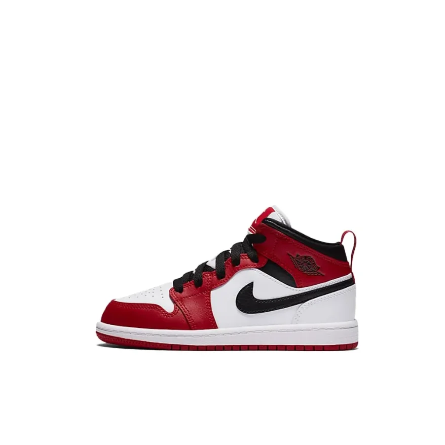 Nike Air Jordan 1 Classic WhiteRed Colorway Comfortable wear-resistant shock-absorbing mid-top children's cricket shoes