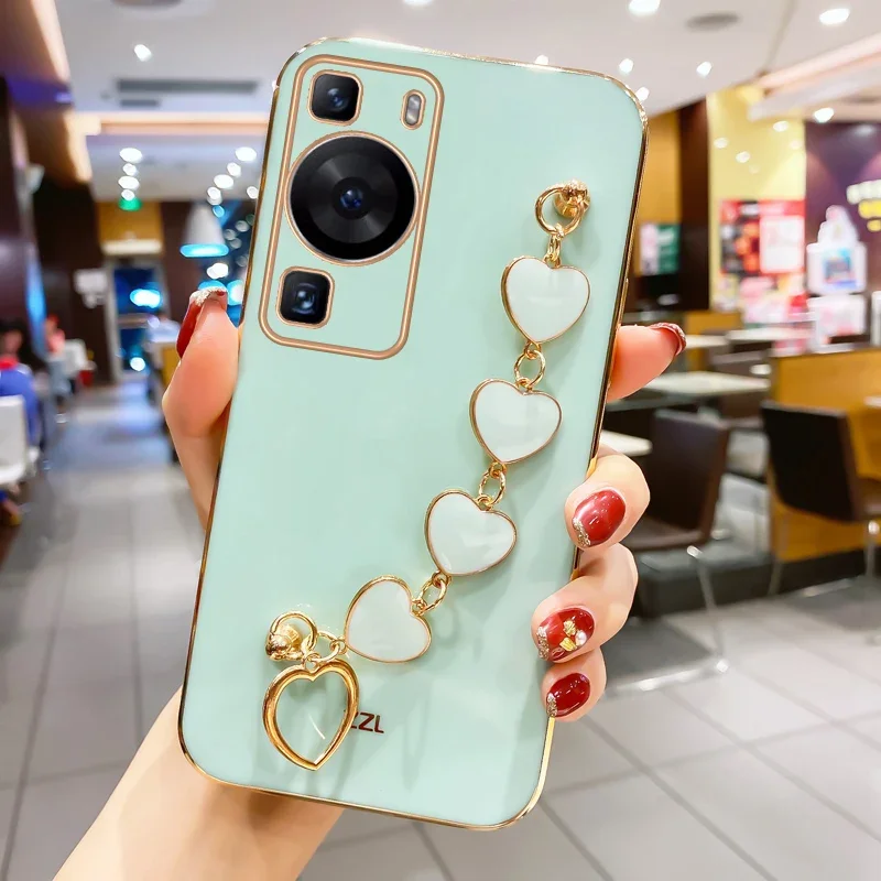 Fashion Plating Love Heart Bracelet Chain Case For Huawei P60 Pro Plus P50 P40 P20 P30 Lite P Smart Z Y9 Prime 2019 Soft Cover image 3