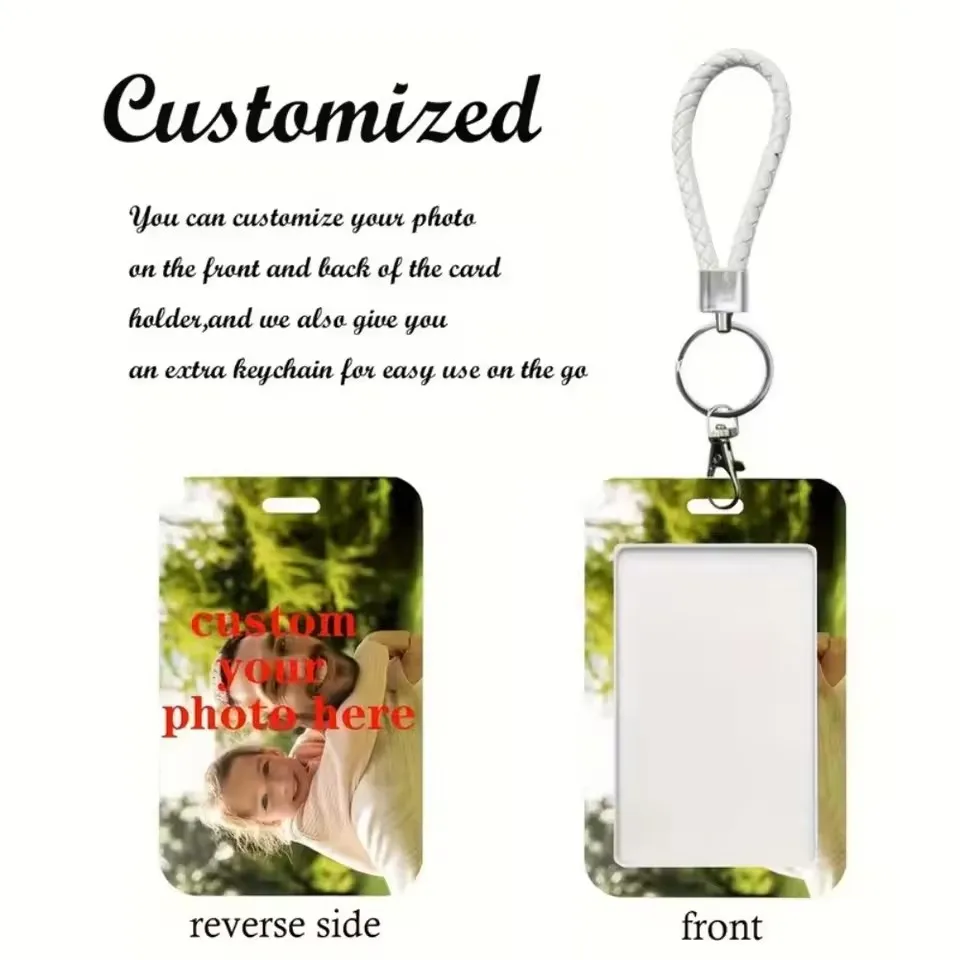 Bulk Order DIY Photo ID Card Holder Personalized Badge Case With Braided Keychain Strap Cover For Student Bus Work Festival Gift