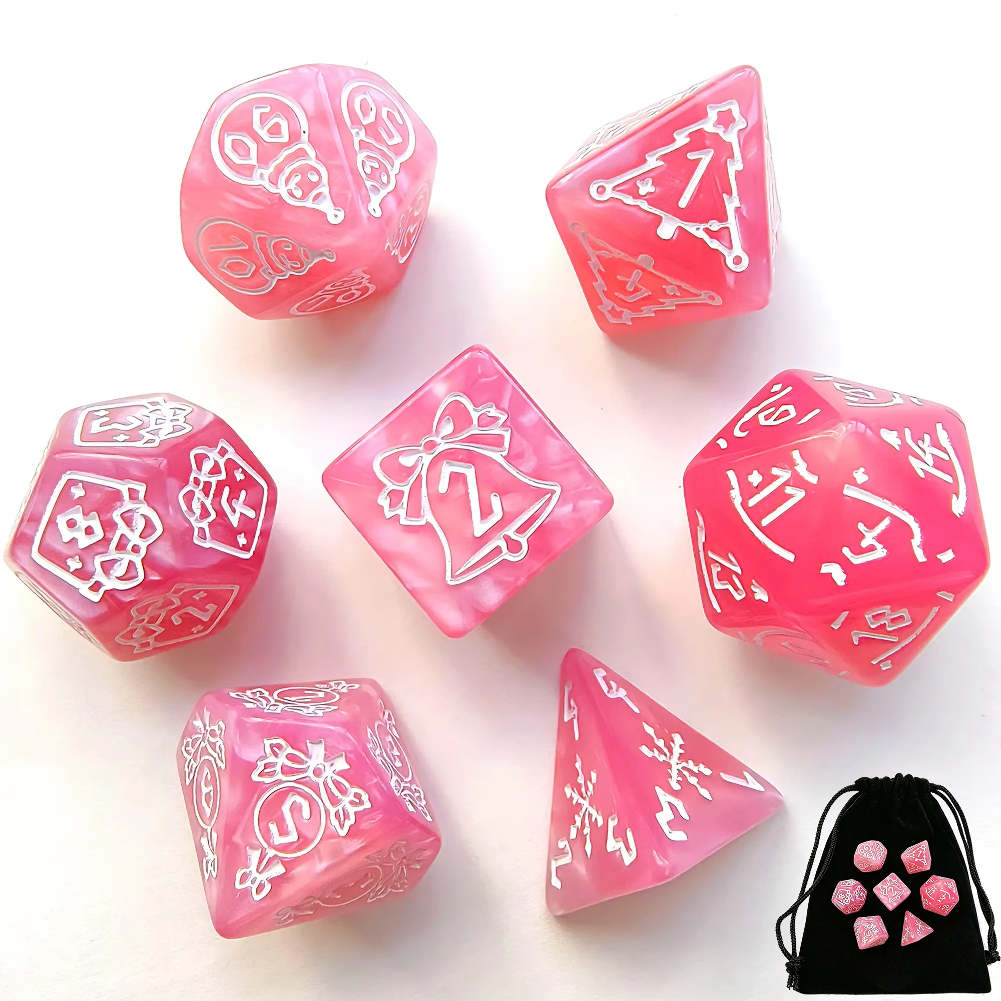 7pcs DND Counter Dice Set Christmas Line Drawing MTG D&D Polyhedral Dice D20 D6 D10 D4 D8 D12 Dados Dice with Storage Bag