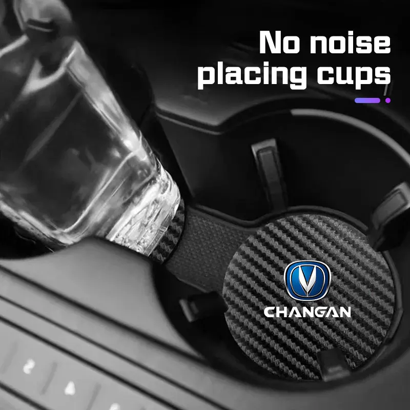 Carbon Fiber Car Water Cup Coaster 2Pcs Anti-Slip Cushion Mat For Changan CS75 PLUS CS95 CS15 Alsvin