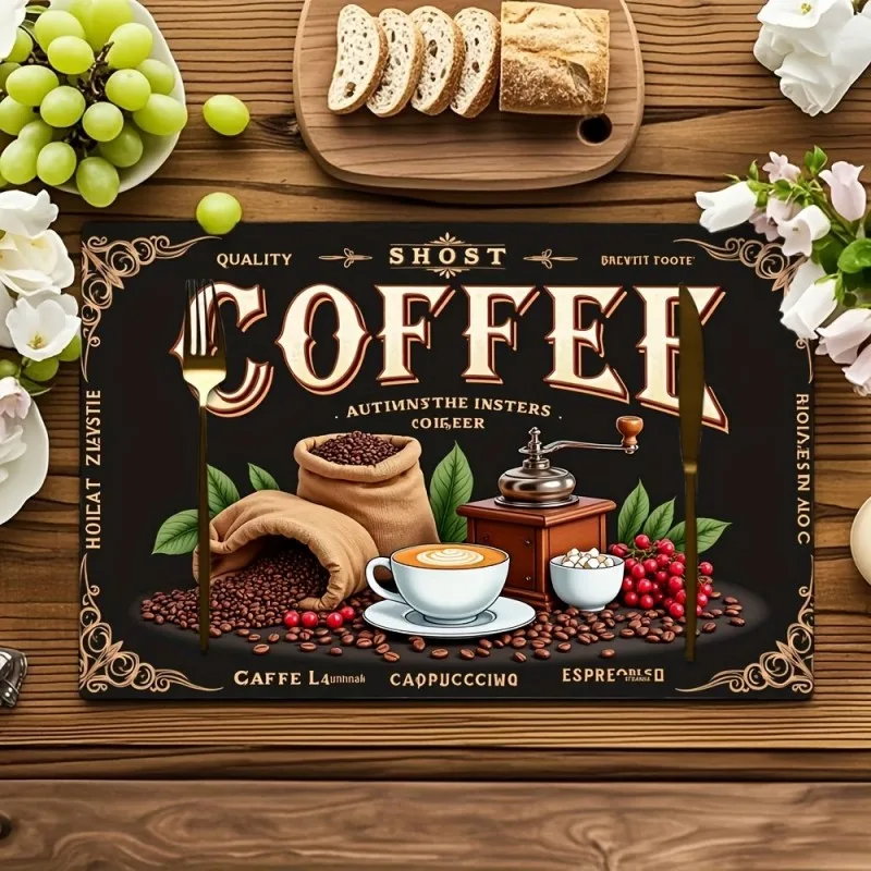 Vintage Coffee Bar Mat Retro Espresso Station Decor Dish Drying Mat Kitchen Countertop Pad American Bistro Cafe Placemat