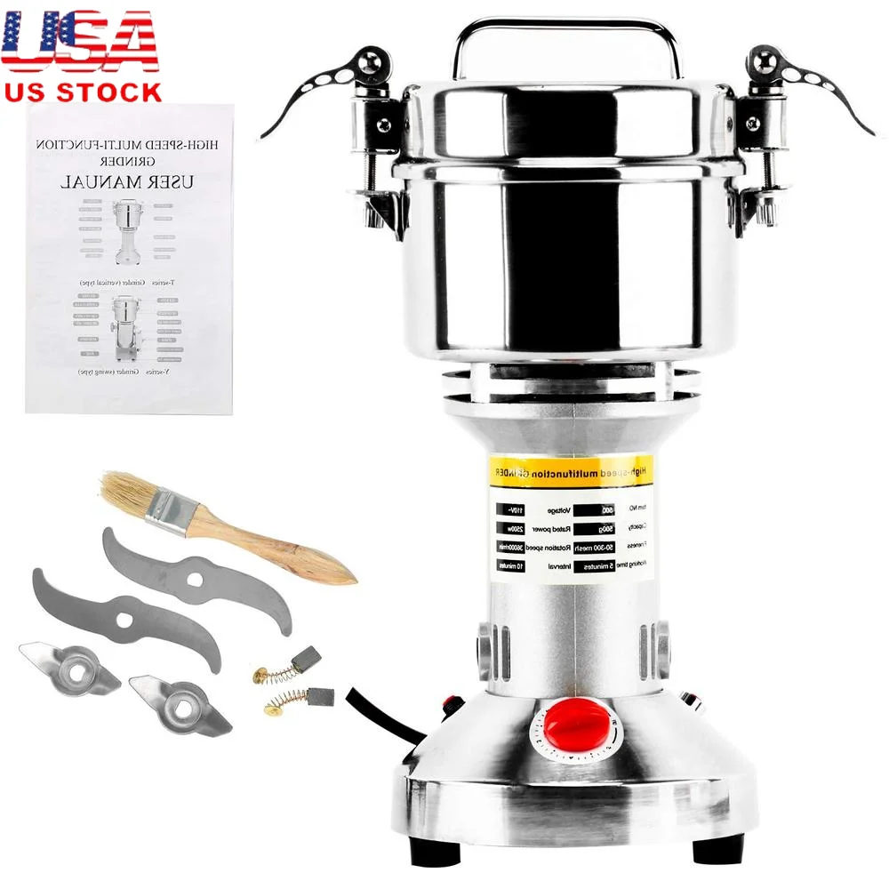 500g High-Speed Electric Grain Mill Grinder Stainless Steel 2500W 70-300 Mesh Spice Herb Machine 36000RPM Superfine Mill