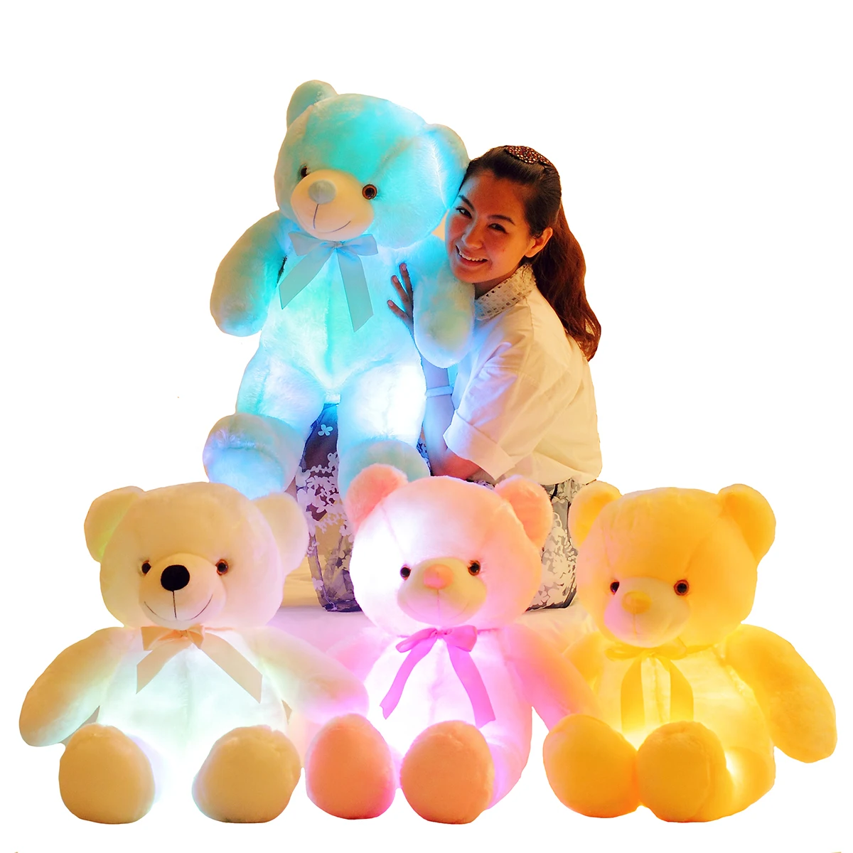 Luminous 25/30/50cm Creative Light Up LED Colorful Glowing Teddy Bear Stuffed Animal Plush Toy Kids Christmas Birthday Gifts