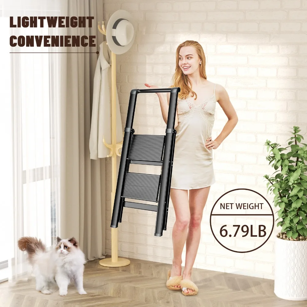 Ladnamy Two Step Folding Ladder Household Herringbone Ladder Indoor Thick Aluminum Alloy Rack Multifunctional Ladder Stool