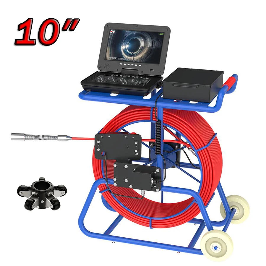 

Камера для осмотра канализационных труб, 10-дюймовый IPS-монитор с цветной записью, передатчик 512 Гц, автоматический самовыравнивающийся промышленный эндоскоп, кабель 9 мм