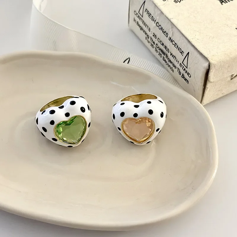 

Korean Fashion Sweet Rings Polka Dot Heart-shaped Cute Mujer Glaze Vintage Women's ring