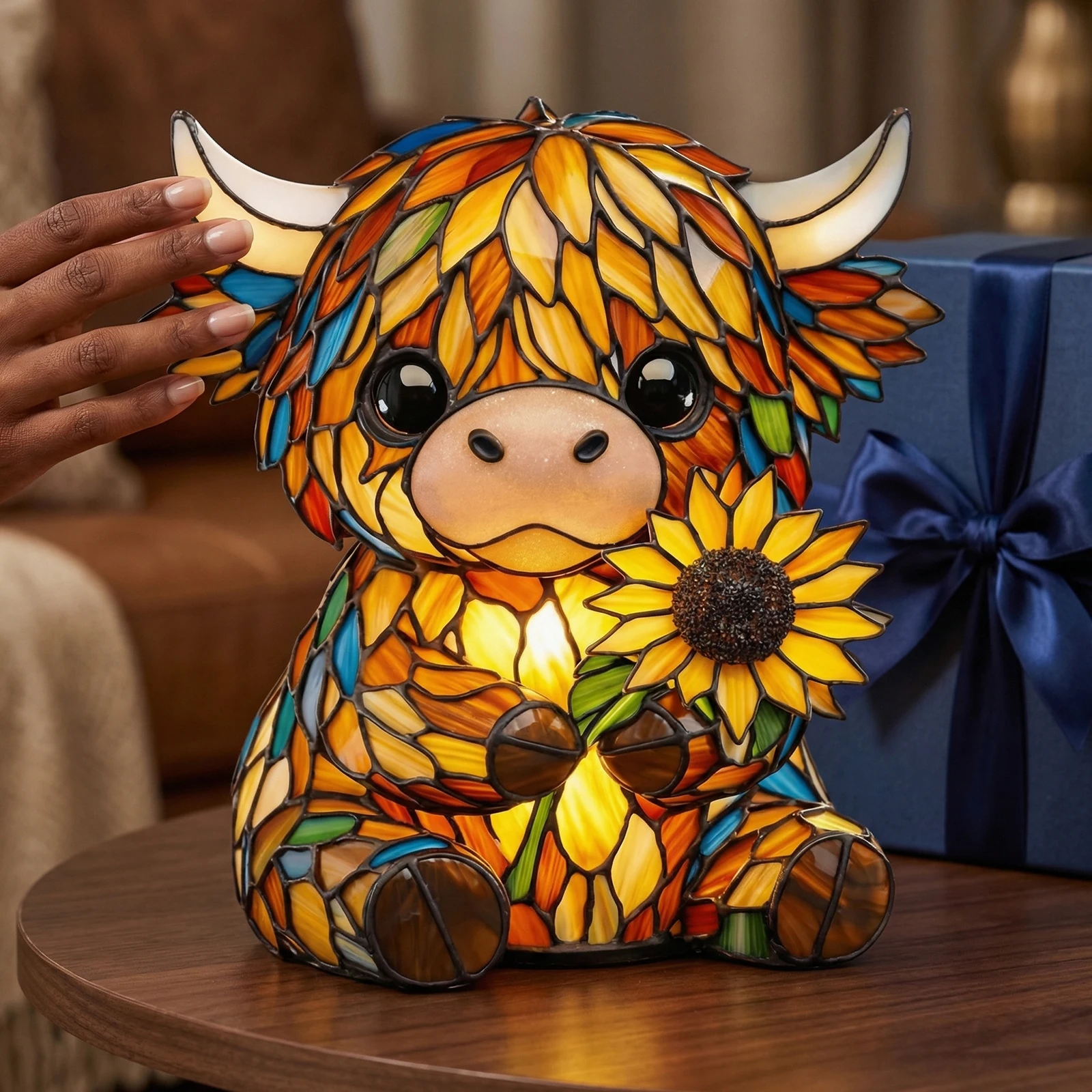 LED 3D Animal Night Lamps Multi-Purpose Sunflower Highland Cow Table Lamp Resin Animal Ornament Light for Home Office Bedroom