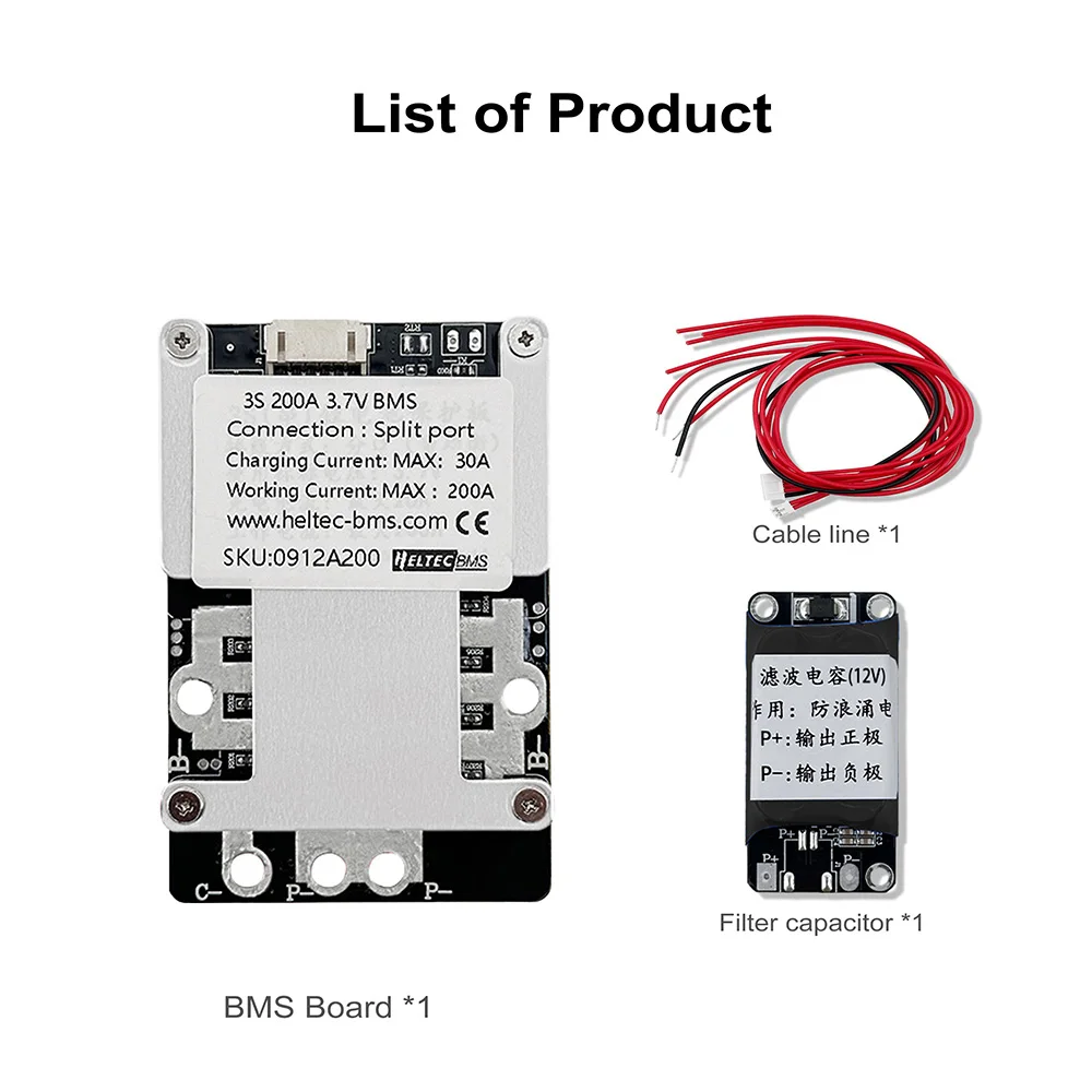 Heltecbms 3S Split Port  BMS 100A 200A 3.7V Balancer 11.1V 18650 Battery Protection Board  NCM Lithium Battery