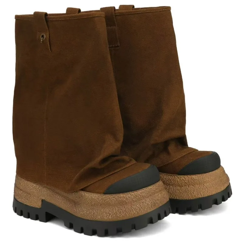 

Европейские и американские женские ретро-универсальные рыцарские сапоги на толстой подошве2025 осенне-зимние утягивающие и увеличивающие рост короткие брючные сапоги