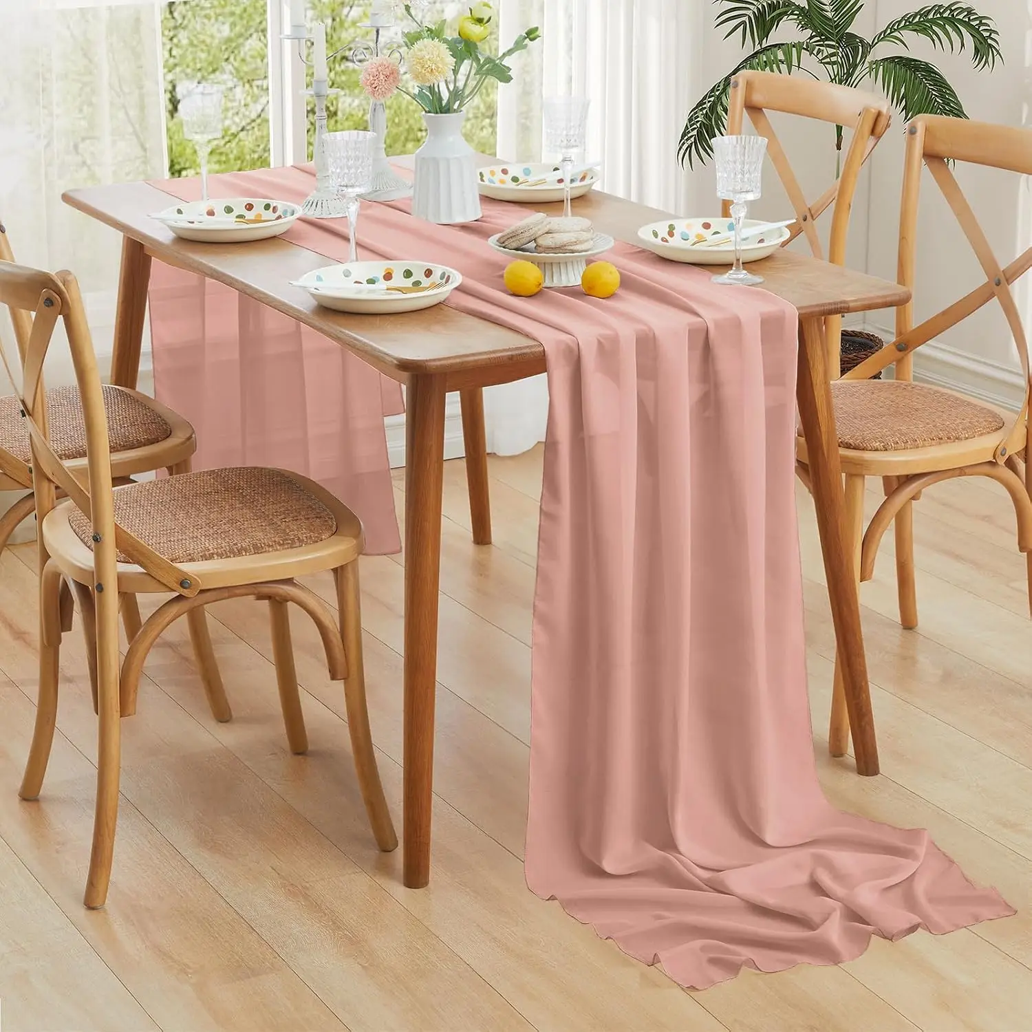 Chiffon Table Runner Dusty Pink Table Cloth 30x180cm Boho Romantic Table Decor Wedding Birthday Bridal Valentine's Day Party