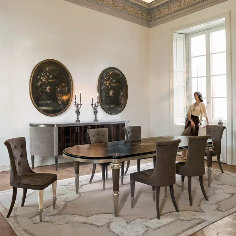 Italian light luxury dining chair combination light luxury modern rectangular imported natural marble restaurant haute couture