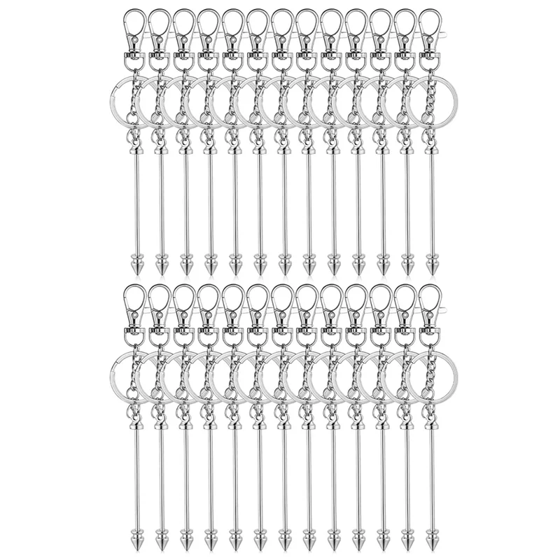 ABRS-26 Pcs Beadable Keychains, Silver Keychain Making Kit With Beadable Keychain Bar Lobster Clasps Key Rings