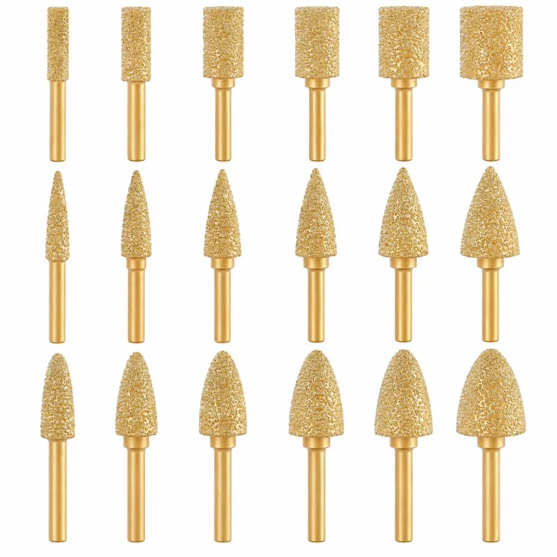 5PCS Brazed Diamond Rotary Burr Grinding Head 6mm Shank for Cast Iron Stainless Steel Stone Ceramic Polishing and Grinding
