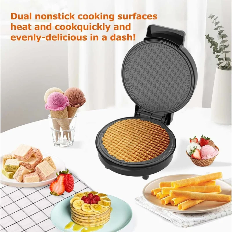 1000W Electric Ice Cream Cone Maker, Non-Stick Waffle Cone Iron, Household Egg Roll & Thin Pancake Baker, EU Plug 220V