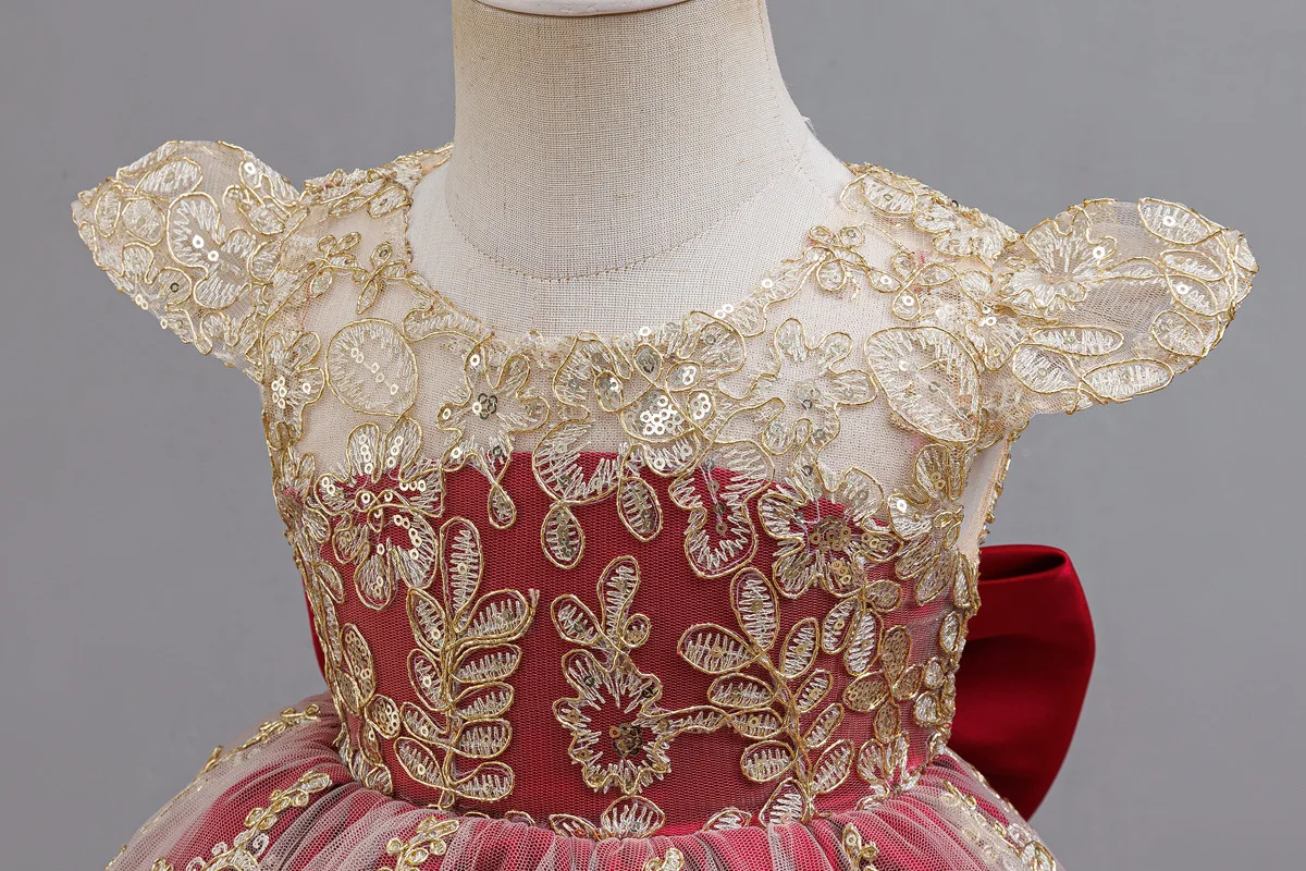 Kleid für Babys und Kleinkinder zum 1. Geburtstag, besticktes Spitzen-Prinzessinnenkleid, Blumenmädchen-Hochzeitskleid, besonderes festliches formelles Kleid für Babys – Detail 20