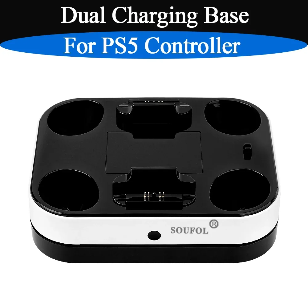 Hoogwaardige oplaadbasis voor PS5 met dubbele oplaadfunctie, inclusief kabel en LED-indicator. Oplaadstandaard en dockingstation voor PS5-gamepad-accessoires.
