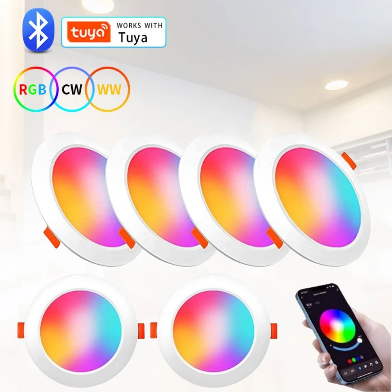 Tuya inteligentna dioda LED wpuszczane Led Bluetooth lampy punktowe 10/15W AC85-265V RGB + CW + WW kontrola aplikacji działa z inteligentnym życiem