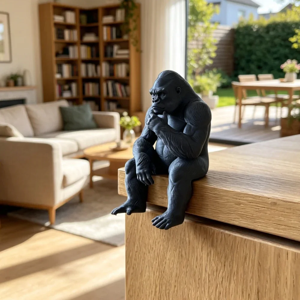 3D-gedrucktes Denkendes Gorilla-Ornament, Meditierender Sitzender Affe als Dekoration, Geschenk für Bücherregal und Schreibtisch im Büro – Detail 3