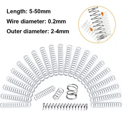 Diámetro del alambre 0,2mm Acero inoxidable Micro resorte de compresión pequeño OD 2mm/2,5mm/3mm/4mm longitud 5-50mm 10 Uds