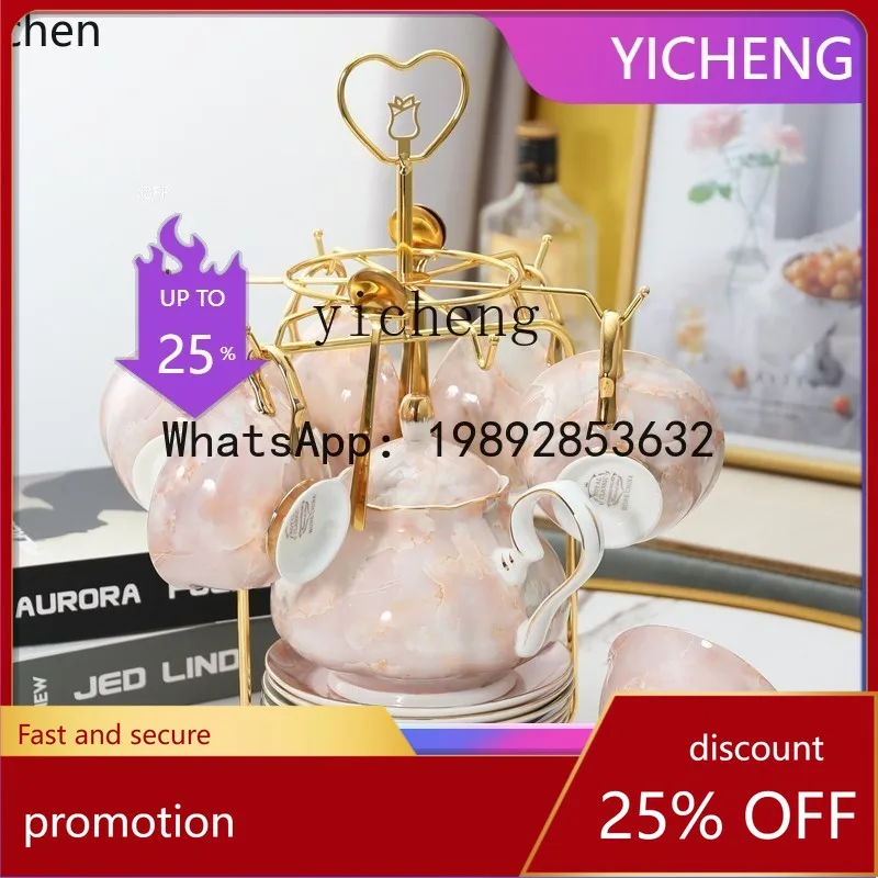 ZML WJ4   stone pattern teapot flower teacup tea set bone china coffee cup high-end