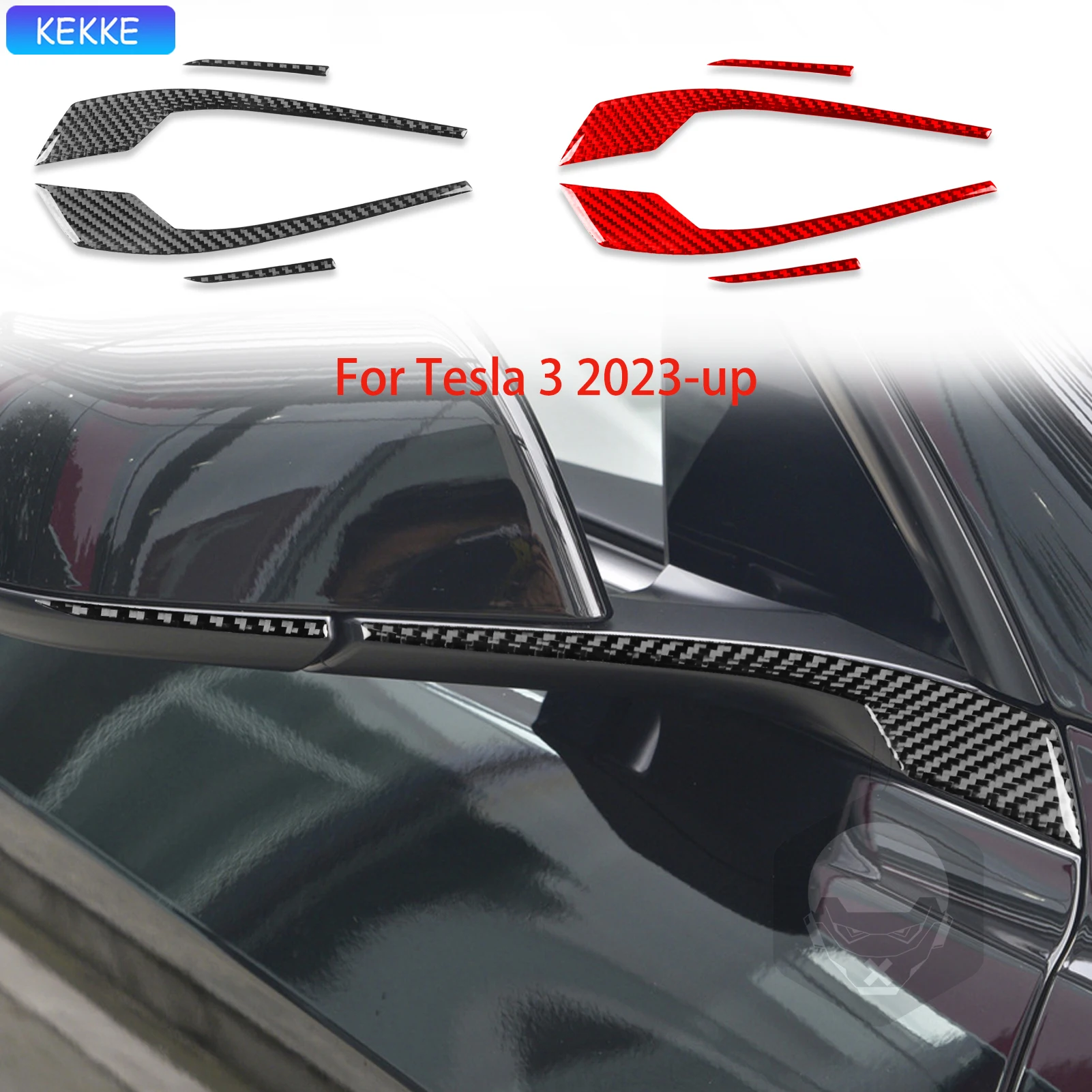 

For Tesla 3 2023-up Rear view mirror trim strip Soft Carbon Fiber Decorative Car Exterior Accessories Stickers