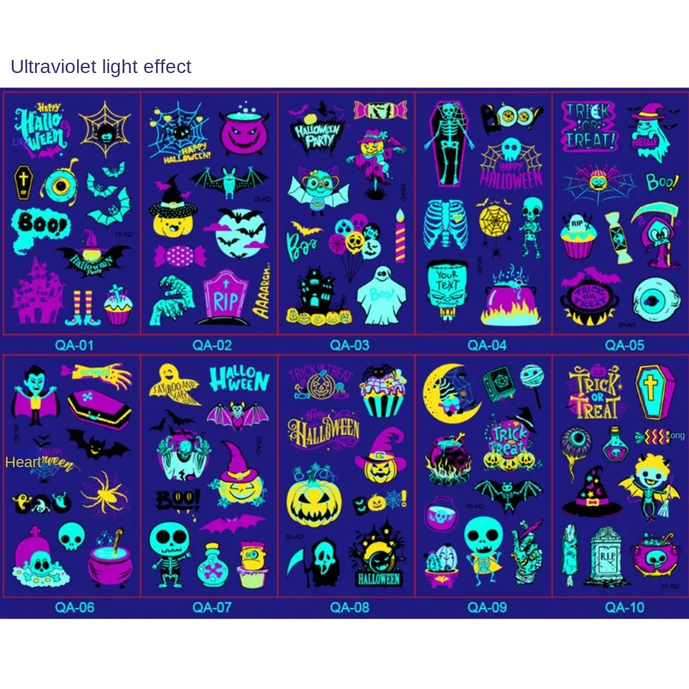 10Pcs/Set Fake Tattoo Glow Party Tattoo Stickers Waterproof Temporary Fluorescent Tattoo Sticker Party Decor Disposable