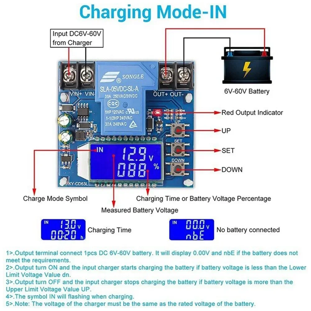 Low Voltage Shutdown DC 6V-60V Low Voltage Protection Circuit Breaker Automatic Off Switch Module Home Electric Equipment Parts