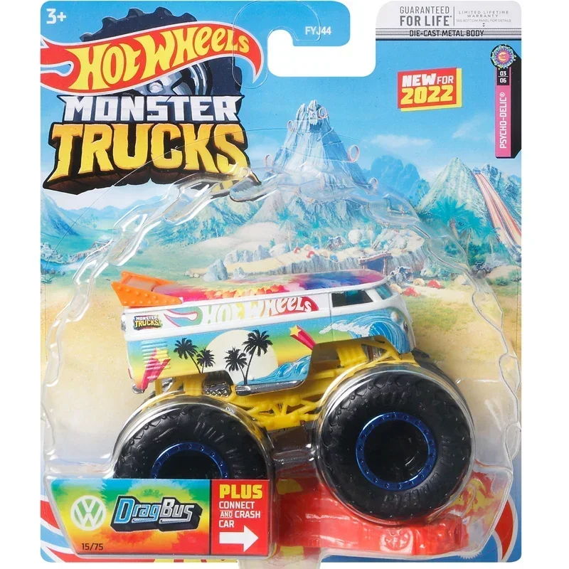 Original Hot Wheels Monster Trucks Car Beetle Bus SUV Bigfoot Vehicle Muscle Alloy Models Boy Toys for Children 1/64 Bone Shaker