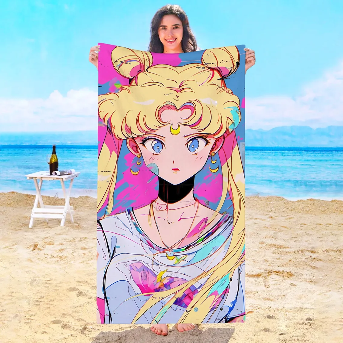 S-Sailor M-Moon Beach Towel Bath Towels Bathroom Items Swimming Pool Spa Playa Travel Sauna Baby For Home Microfiber Gym Shower